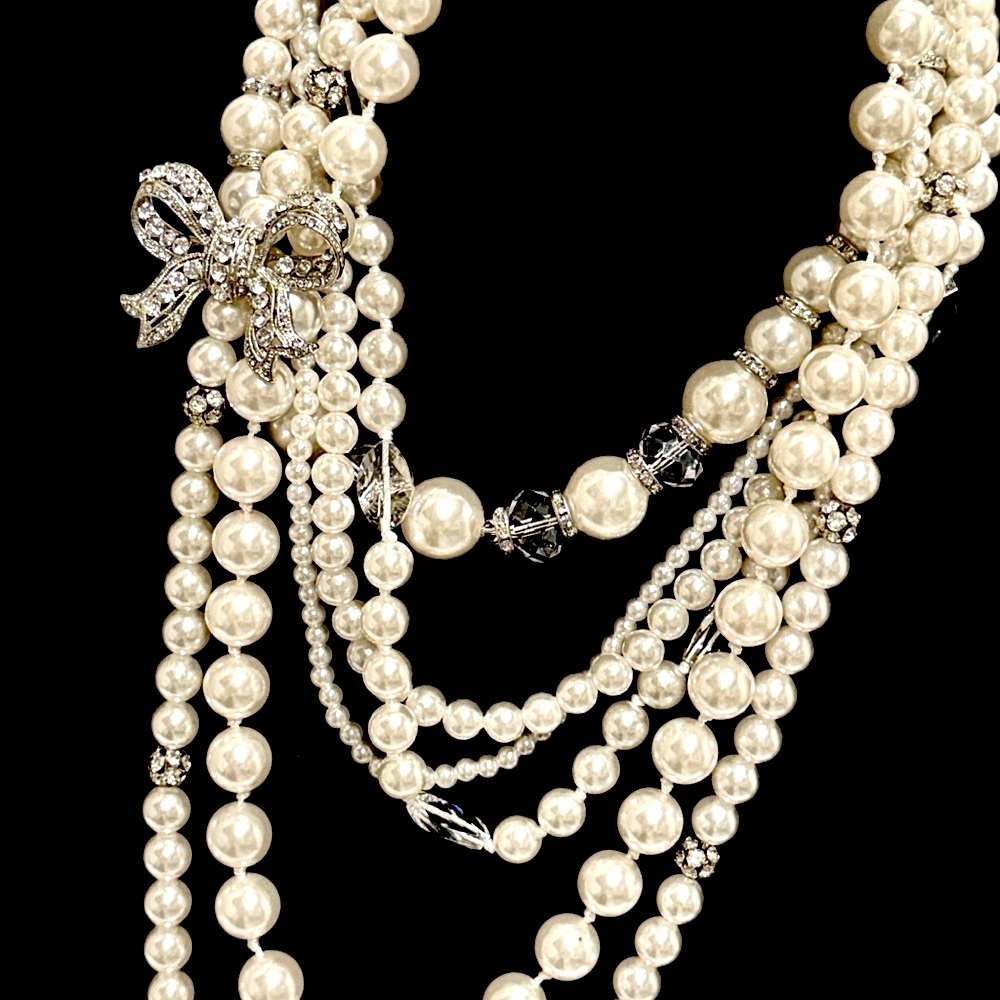 WHITE HOUSE BLACK MARKET | NWT | Pearl Statement Necklace w Silver Bow Brooch - Picture 3 of 8